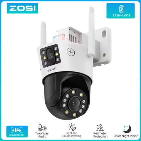 ZOSI C298 Max 4K 8MP Dual-Lens(2x4MP) Wired WiFi PTZ Security Camera Outdoor with Wide Angle 8X Hybr