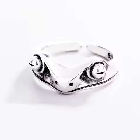 Retro Frog Creative Cute 925 Sterling Silver Female Resizable Opening Rings RI906