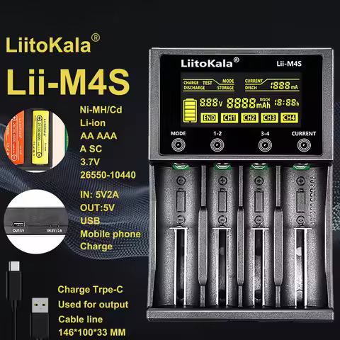 NEW LiitoKala Lii-M4S Multifunctional Battery Charger for 3.7V 1.2V 18650 26650 21700 14500 18350 AA