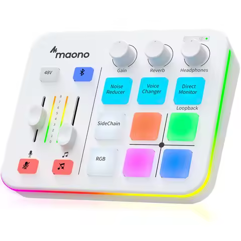 MAONO G1 NEO Gaming Audio Mixer,Streaming 4-Channel Custom Sound Effects RGB with XLR Microphone Int
