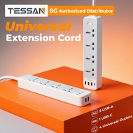 Tessan Universal Extension Cord Extension Socket With 4AC USB C 3.0A Charger Adapter 2 Meter Power S