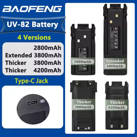 Baofeng UV-82 Li-ion Battery Pack Type-C Charge Rechargable 2800/3800/4200mAh BL-8 For UV-82HP UV8D 