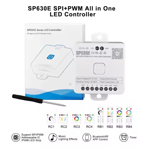 SP630E All in One LED Controller BT APP Music Control PWM SPI Pixels LED Strip Light COB SMD WS2811 