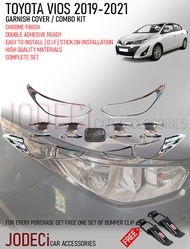 Combo Kit for Toyota Vios 2019 to 2021 Garnish Cover (Head light Cover,Tail light Cover,Handle Cover Inner/Outer,Gas Tank/Fuel Lid Cover) Chrome FREE Bumper Clip