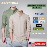 Kemeja Lelaki Long Sleeve Slim Fit Men's Shirt Plain Casual Linen Shirt M-5XL