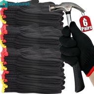 6/3Pairs Thickened Nylon Work Gloves - Wear Resistant Dirt Resistant Black Man Gloves - Breathable C