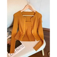 (Real photo) 9448 Square neck cardigan and halter top Set