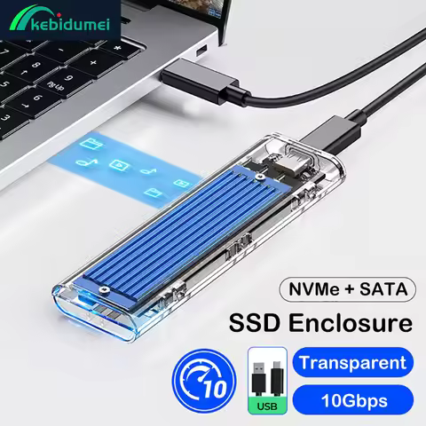 M.2 NVMe NGFF SSD Enclosure USB 3.1 Gen2 Transparent External SSD Case 10Gbps M.2 SSD to USB Adapter