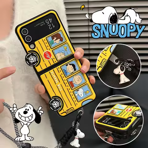 Cartoon Snoopy School Bus Phone Case for Samsung Galaxy Z Flip 3 4 Anti Lost Protective Shell Shockp