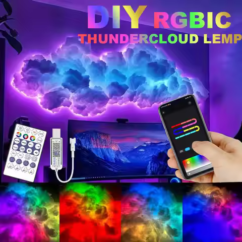 3D Big Cloud Lightning Light 360 Degree Wireless Remote APP Music Sync Multicolor Lightning Smart Cl