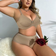 PARIFAIRY Plain Simple Comfort Lingerie Set for Woman Plus Size Bra and Panties Underwire Bra Cup C 