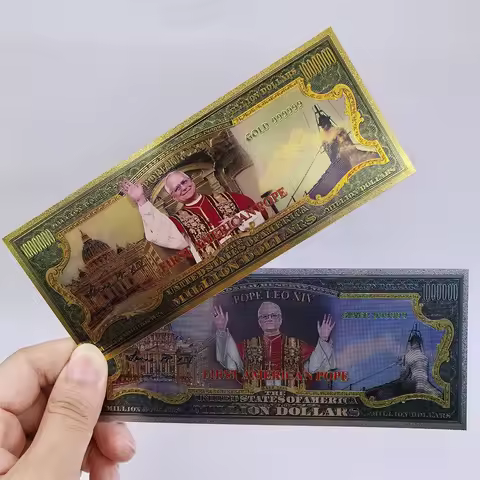 New Pope LEO XIV Gold Foil Banknotes US $1000000 Dollar First America Pope Souvenir Cards 2025 US Co