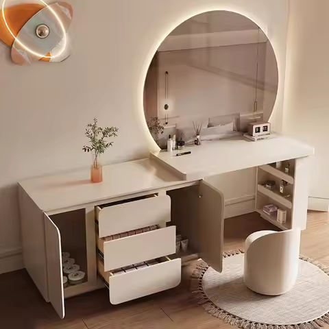 Large Mirror Makeup Dresser Modern Minimalist Desk Natural Wood Dresser Vanity Drawer Penteadeira Pa
