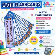 MATH TABLES LAMINATED FLASHCARDS I ADDITION I SUBSTRACTION I MULTIPLICATION I DIVISION