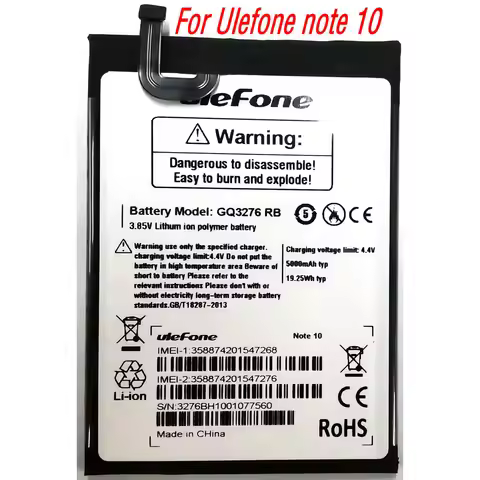 3.85V 5000mAh GQ3276 Rechargeable Li-ion Polymer Battery For Ulefone note 10 Mobile Phone
