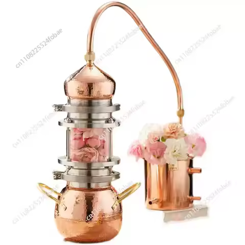 Copper still for home use; small, ancient distillation device with 2 liters; water pump and pipe inc