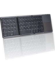 Jomaa 超薄無線鍵盤,可摺疊式觸摸板滑鼠,適用於 Android Windows 平板電腦,可折疊式充電鍵盤(黑色)