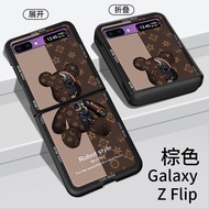 เคสโทรศัพท์มือถือหนัง แบบฝาพับ กันกระแทก ลายหมี พร้อมแหวนคล้อง และหัวเข็มขัด สําหรับ Samsung Galaxy Z Flip 4 3 2 1