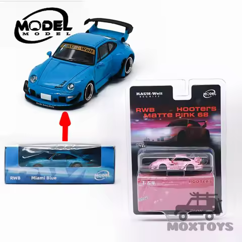 ModelModel 1:64 RWB 993 Miami Blue / Hooters Matte Pink #68 Diecast Model Car