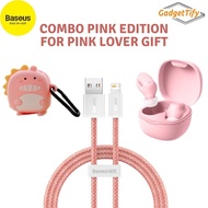 BASEUS Combo Pink Color For Earbud WM01/WM01 Dino Case/Cable USB to iPhone