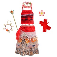 ชุดเดรส Moana Princess 2 ชิ้น ชุดคอสเพลย์ Moana ชุดเดรสคลาสสิก Ocean Wonder ชุดเดรสยาวคอวีแขนกุด