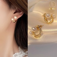 Korea Pearl Earrings for Women Fashion Simple Ear Stud Light Luxury Temparemant Elegant Personality S925 Gold Plated Pearl Stud Earrings Jewelry Accessory