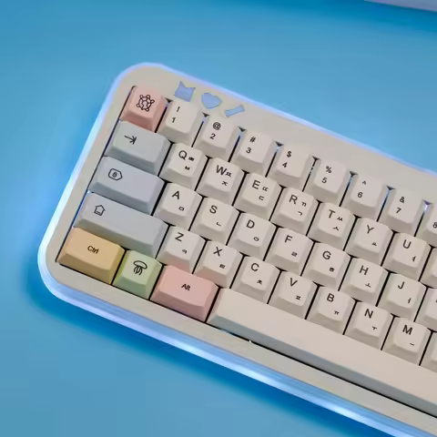 PBT Cherry Keycaps Korean English Dye Sub Keycap Chalk Pink For Mechanical Keyboard Gaming 68 75 87 