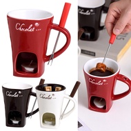Chocolate Fondue Mugs,Ceramic Chocolate Fondue Coffee Cup with Forks,Melting Mug