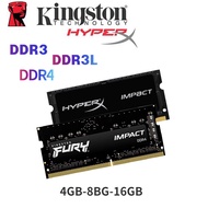 Notebook Memory DDR3 DDR4 RAM Kingston Hyperx Fury 4GB 8GB 16GB 1600 2400 2600 3200MHz 260pin 1.2V RAM for Laptop