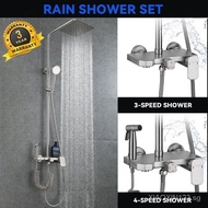 RUNZE 3 in 1 Stainless Steel Rain Shower Set Wall Mounted Faucet Shower with Rainfall Shower Head 0UOT