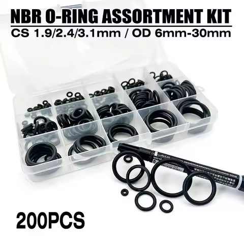 200Pcs NBR O-Ring Kit Oil-Resistant Wear-Resistant Nitrile Rubber CS 1.9/2.4/3.1mm OD 6mm-30mm for M