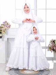 Baju Gamis Muslim Warna Putih Bersih Couple Pasangan Ibu Dan Anak Perempuan Set Manasik Haji Umroh