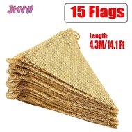 JHVW Burlap Pennant Banner, Blank Canvas Design 15 Pack Jute Hessian Flag Garland, Triangular Shape 