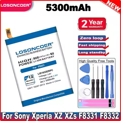 LOSONCOER 5300mAh LIS1632ERPC Battery For Original Sony Xperia XZ XZs F8331 F8332
