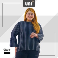 [UNIPLUS] Blouse Women Stripe Flutter Sleeve Top Blouse Plus Size muslimah Murah Baju Viral Labuh Blause Wanita