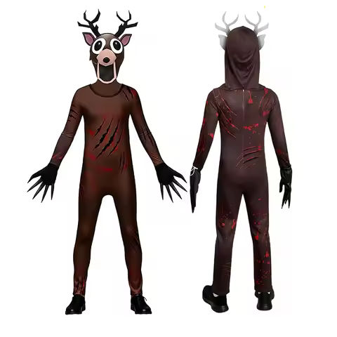 99 Nights in The Forests Deer Cosplay Jumpsuit Kids Costume Polyester Jumpsuit Mask Gloves Set Hallo