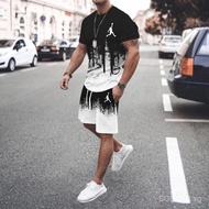 Men's T-shirt and Shorts Set Popular in summer Sports and casual print, fashion, short sleeve t-shir
