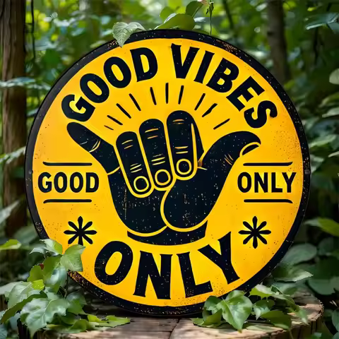 Good Vibes Only" Vintage Round Aluminum Sign - Perfect for Home, Bar, Cafe & Garage Decor, Indoor/Ou