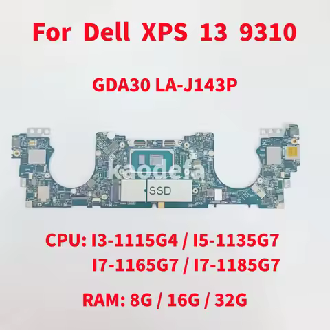 GDA30 LA-J143P Mainboard For Dell XPS 13 9310 Laptop Motherboard CPU: I3-1115G4/I5-1135G7/I7-1165G7/