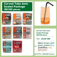 Plastic drinking flexible straws are bendable, have a diameter of 6 mm, a length of 21 cm (8.27 inch