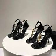 High Heel Patent Leather Sandals - YSL Inspired Metal Buckles | Summer Fashion