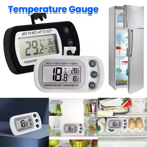 Digital Fridge Thermometer Large LCD Waterproof Refrigerator Freezer Thermometer Magnetic Back& Hook