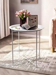 1入組金屬圓形地板盤用於裝飾,沙發側桌,現代風格黑白咖啡桌,可拆卸的托盤適用於折疊餐桌,床邊櫃