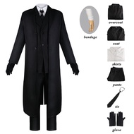 🎉Cosplay🎉  Anime Bungo Stray Cosplay Costume Osamu Dazai Black Suits Long Jacket Coat Shirts Pants T