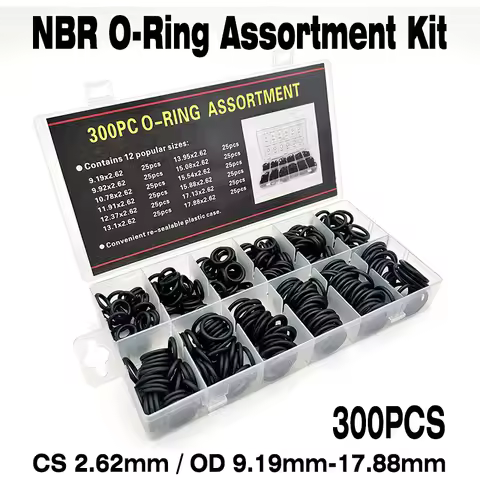 300Pcs Black NBR Nitrile Rubber O-Ring Assortment CS 2.62mm OD 9.19mm-17.88mm Oil-Resistant Industri