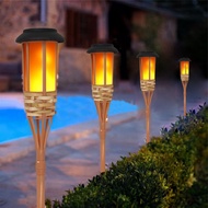 Bamboo Solar Garden Light Pelita Buluh LED Tanpa Wayar Elektrik Flame Lawn Light Outdoor Waterproof 