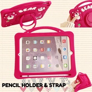 3D Strawberry Bear Kids Case Lanyard For iPad M2 M3 M4 2025 Air Pro 11" Mini 7 4 5 6 Air 9.7 10.9 11
