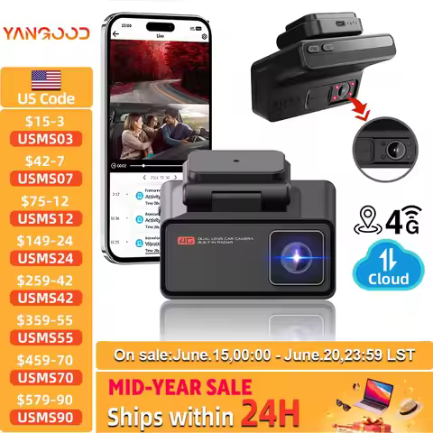 4G LTE Dashcam with Front And inside Lens Two-Way Talk Car DVR GPS Remote Live-View 24/7 Parking IR