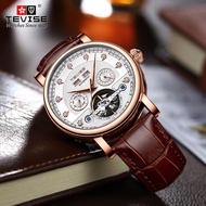 TEVISE Multifunctional Tourbillon Fully Automatic Mechanical Watch Men's Business Genuine Leather Wa