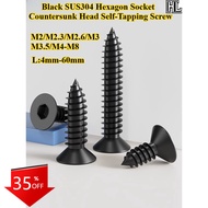 [HL-ZGLS] Black SUS304, Hexagon Socket Countersunk Head Self-Tapping Screw, M2/M2.3/M2.6/M3/M3.5/M4-